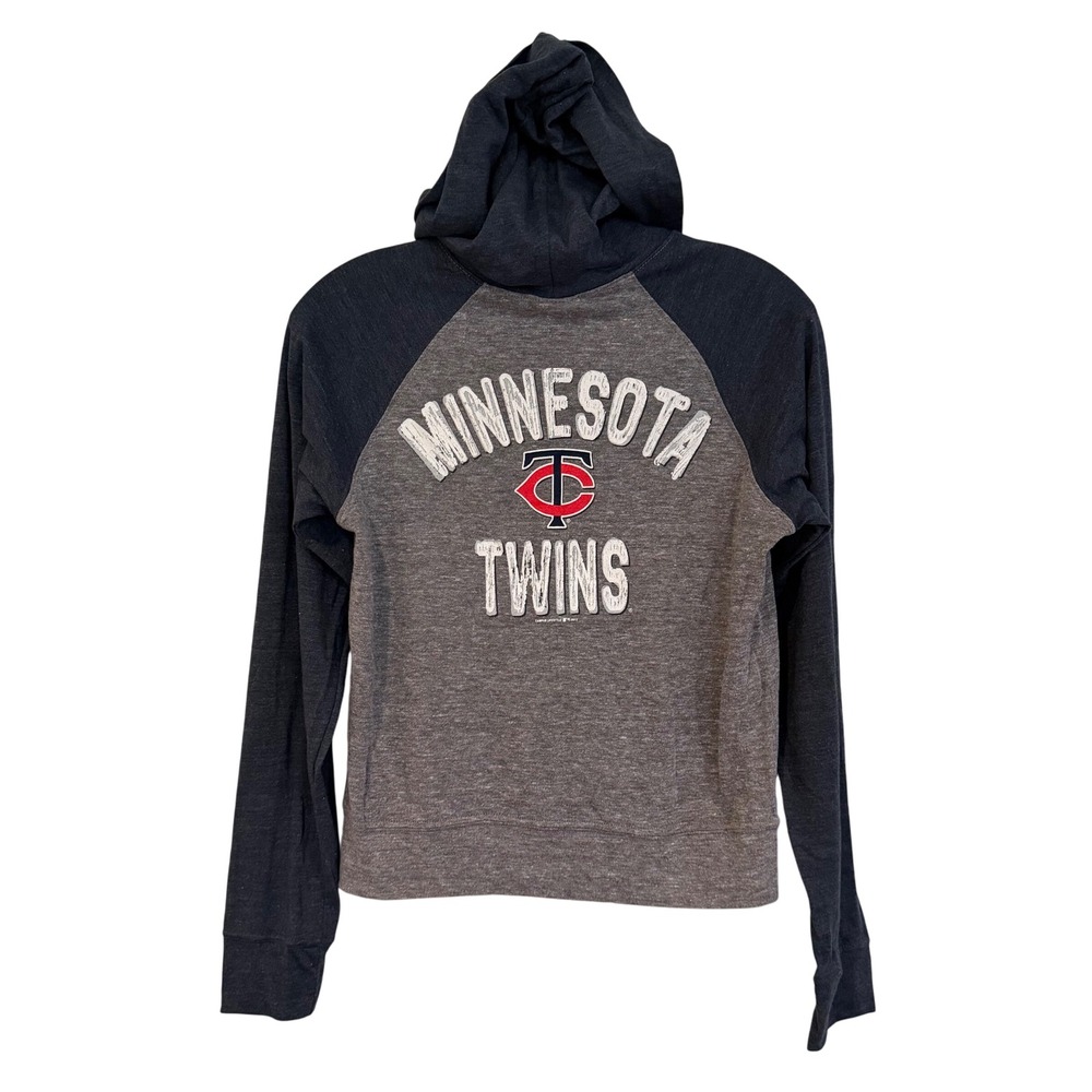 Majestic MLB Minnesota Twins Cropped Hoodie Sweatshirt‎ Women's Medium Gray Navy - Picture 12 of 15